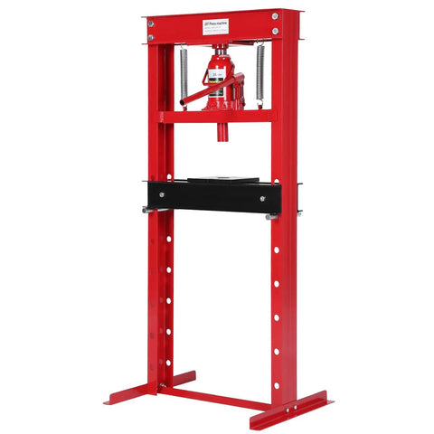 20 Ton Hydraulic H Frame Shop Press Red Heavy Duty Steel Workhorse With No Sweat Pumping And Powder Coated Shield for garage use.