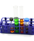 Three Pack Blue Plastic Test Tube Racks With 21 Holes Each, 30mm Hole Diameter, Detachable Lab Rack Holder With Safe Smooth Edges
