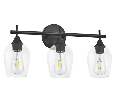 Modern Black Industrial Three Light Vanity Light With Wine Glass Shades for hallway kitchen and bedroom indoor wall fixture UL Listed