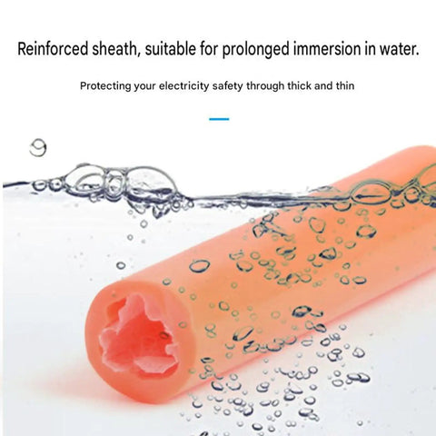 Hella Flexible Heavy Duty Outdoor Power Cable 300 Ft Roll showing reinforced sheath in water for protection and durability.