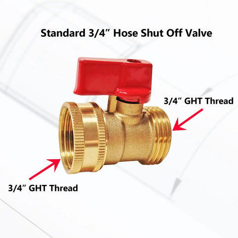 Heavy Duty Brass Garden Hose Shut Off Valve Three Quarter Inch GHT Big Flow Easy Turn On Off 2 Pack With 4 Pressure Washers Solid Metal Handle No Tools Needed Perfect For Lawn Irrigation And Garden Hose Connector, 3/4 inch brass valve with red handle