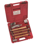 9 Piece Aluminum Body Repair Kit for Auto Dents and Dings with Red Identified Dollies in red case open view