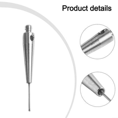 Front view of M2-thread CMM probe stylus with 0.5mm carbide ball tip, non-conductive.
