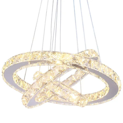 Modern 3 Ring Crystal Chandelier With Adjustable Stainless Steel Pendant Lighting LED Ceiling Fixture For Living Room