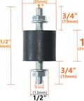 Set Of 4 Beefy Heavy Duty Rubber Vibration Isolator Mounts With M6 X 19mm Studs 25x25mm Base 63mm Total Length Includes 8 Nuts