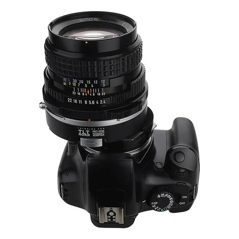 Tilt Shift Lens Mount Adapter For Canon EOS From Pentax 6x7 Lenses, 10 Degree Tilt, 10mm Shift Each Way, 360 Degree Rotation, Precise Fit, No Play, Black mounted on Canon EOS camera with lens