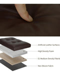 Leather Storage Ottoman Foot Rest Stool 17x13x13 Inches With Foldable Design, finger pressing cushioned seat and material layers diagram