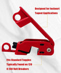 Side view of red 12 Pack Circuit Breaker Lockout Tagout Kit For Standard Single And Double Toggle Breakers OSHA Compliant Loto Device.
