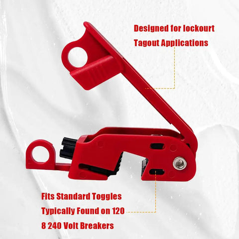 Side view of red 12 Pack Circuit Breaker Lockout Tagout Kit For Standard Single And Double Toggle Breakers OSHA Compliant Loto Device.