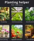Collage of garden and farming setups showing pot planting, greenhouse, scientific methods, flowers, vegetables, fruit cultivation.