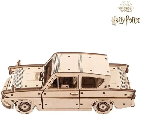 Harry Potter Flying Ford Anglia 3D Puzzle Kit For Adults With Spring Drive DIY Flying Car Model, wooden side view
