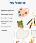 Avery printable sticker paper, 8.5 x 11, matte white with repositionable adhesive; laser/inkjet compatible sticker sheets.