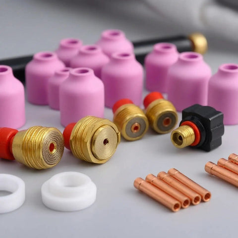 Grab This Awesome 58-Piece Luwecf TIG Consumables Kit For Your Torch That Includes gas lens collet bodies and alumina nozzles.