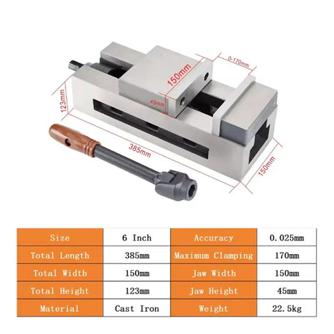 6 inch Heavy Duty CNC Vise 4 Inch or 6 Inch One Piece Fixed Milling Fixture With Quick Adjust Jaw Width Built For Milling Machines And Precision Machining Rock Solid Hold For Small To Large Parts, cast iron
