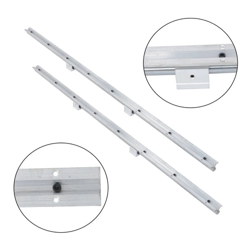Two 1500mm SBR20 Linear Guide Rails With Four SBR20UU Slide Blocks Kit for DIY CNC routers, shown in close-up detailing.