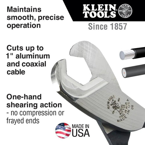 One-Hand Coaxial Cable Cutter For 1 Inch Aluminum And Copper Made In USA Beefy Heavy Duty Tool With Heat Treated Steel Blades