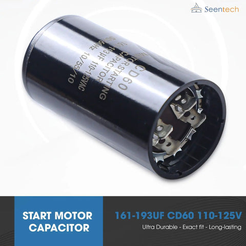 161-193 UF Round Motor Start Capacitor 110-125V AC 50/60Hz Universal Fit For AC Motor Run Or Fan Start shown with connectors