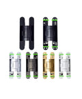 Heavy Duty Hydraulic Buffer Door Hinges With Silent Adjustable Damping For Smooth Invisible Installation On Interior And Exterior Doors. Various colors displayed.