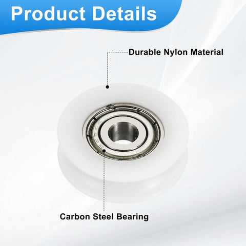 Top Shelf Nylon U Type Groove Bearings Features Twelve White Rollers Designed For Flat Out Smooth Gliding Motion On Heavy Duty Retractable Slides And Jigs with durable nylon and carbon steel core.