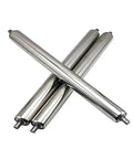 Heavy Duty Galvanized And 201 Stainless Steel Conveyor Roller For Shop Or Warehouse, 3 rollers crossed, shiny metal finish.