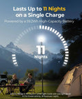 Telescoping Camping Light With 3200 Lumens LED Lantern lighting up campsite at night, 11-night battery life illustration