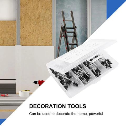 Black Aluminum Blind Rivet Kit, 120 Pcs With Standard Head Size, Easy Install, case open showing rivets, ladder and tools in background