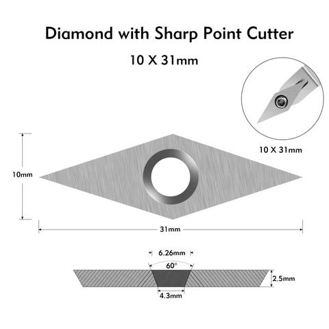 Shop Tested Heavy Duty Tungsten Carbide Cutter Inserts With Screws For Wood Lathe Tools Includes 10 Pieces image showing dimensions 10X31mm with circular hole.