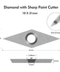Diamond with Sharp Point Cutter 10 X 31mm designed for precision woodworking with durable tungsten carbide for lathes.