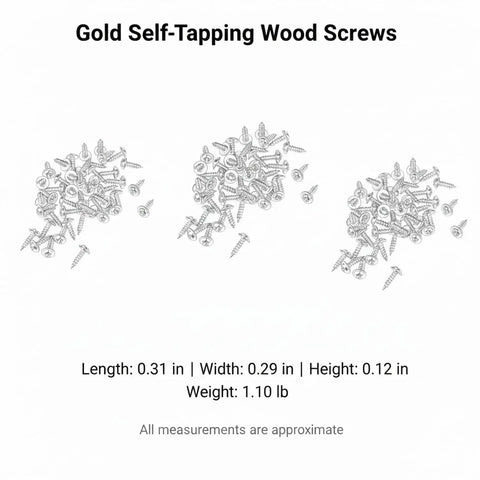 Gold Self Tapping Wood Screws With Integrated Washers scattered on a white background, 0.31x0.29x0.12 inches, 1.10 lb