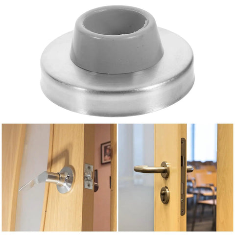 Beefy Heavy Duty Wall Door Stoppers 3 Pack Stainless Steel With Silver Rubber Cushion Concave Door Bumpers in use