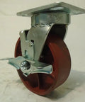 Six By Two Inch Swivel Caster Wheels With Brakes Kingpinless Ductile Steel Rollers 2000 Lbs Capacity each four pack, showing a single heavy-duty caster.