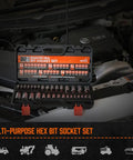 32 Piece Hex Bit Socket Set For Auto Repairs And Everyday Wrenching, SAE And Metric Allen Sockets open on car engine