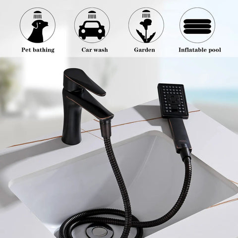 69 Inch Extra Long Stainless Steel Shower Hose With Brass Insert on sink for versatile use including pet bathing.