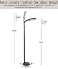 Adjustable Floor Lamp With Full Spectrum Natural Sunlight For Reading, Craft, And Studying, bendable neck, dimensional view