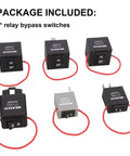 Plug And Play Fuel Pump Relay Bypass Kit with six relay tester modules shown with red loops and on/off switches
