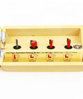 4 Piece Plywood Router Bit Set With 1/4 Inch Shank In Shadow Box Case For Wall Or Bench Mount, cuts plywoods, hardwoods, softwoods