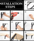 Installation steps for 4 Pack Black Wall Mounted Shelf Brackets Beefy Iron Heavy Duty Triangular Curved Design supporting 7.9-inch shelves