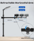 Overhead Desk Camera Mount Rig With 15.75 To 33.45 Inch Telescoping Boom C Clamp, horizontal arm adjustment detail