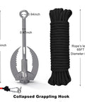 Four Claw Folding Stainless Steel Grappling Hook With 65 Foot Rope For Anchor Retrieval Outdoor Hiking Tree Limb Removal And Water Salvage Heavy Duty Construction For Rugged Outdoor Use Durable Folding Mechanism And Secure Claw Locking.