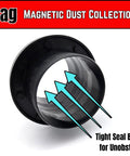SnapMag 10 Piece Magnetic Dust Collection Starter Kit For Four Inch Hoses And Ports Quick Connect Dust Collector System showing black rubber fitting.