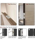 Installation guide for Super Duper Solid Brass Door Ball Catch Set 4 Pack showing top and side mounting options.