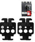 Rock Solid Two Piece Steel Circuit Breaker Lockout Kit With Heavy Duty Lockout Tagout Padlock For Switch Panels, black steel pieces.
