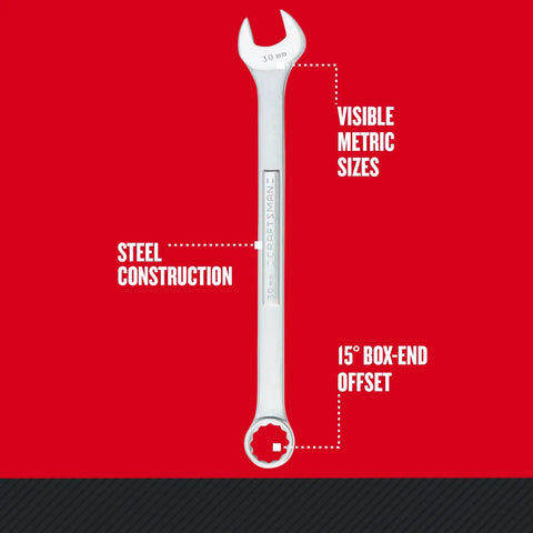 Metric Jumbo 5 Piece Wrench Set With Chrome Finish, Corrosion Resistant, 12 Point Box End, 15 Degree Offset, Large Markings.