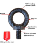 Heavy Duty Lifting Eyebolt M16 Forged Steel 4 Ton Working Load Limit Industrial Grade DIN580 with red protective cover