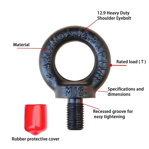 Heavy Duty Lifting Eyebolt M16 Forged Steel 4 Ton Working Load Limit Industrial Grade DIN580 with red protective cover