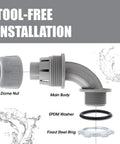 Premium Quality Top Shelf 2 Pack 1/2 Inch Npt Liquid Tight Pvc 90 Degree Conduit Connectors disassembled components displayed.
