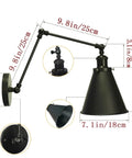 Dimensions of Industrial Black Finish Wall Sconce With Adjustable Arm And E26 Base 1 Light Fixture For Bedroom Living Room Study Office