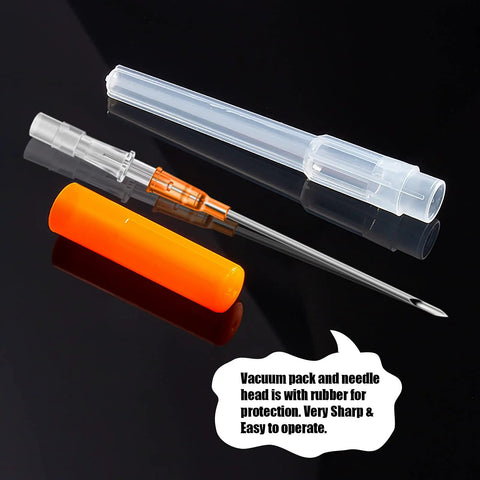 20G Piercing Needles Kit With 6 Hollow IV Catheter Needles For Ear Nose Navel Lip Nipple Piercing, Stainless Steel 316L Surgical Grade, Vacuum Pack, Pro Grade Piercing Tool Supplies, with orange cap