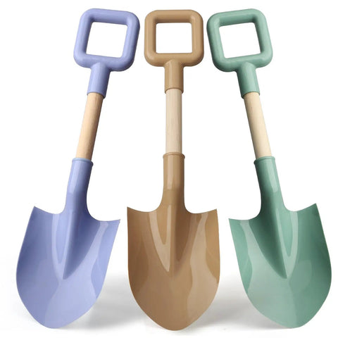 3 pack 16 Inch Beach Sand Shovels For Kids Go To Garden Tool Kit With A Sturdy Long Wooden Spade For Sand Snow Digging ABS Plastic Scoops
