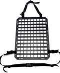 Heavy Duty Tactical Molle Panel For Tesla Cybertruck Modular Rear Cargo Organizer System With Upgraded Rigid Abs Polymer Build shown from front with straps.